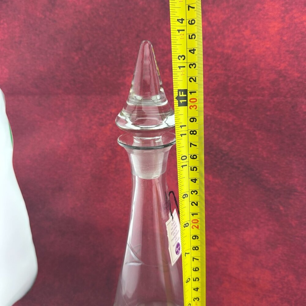 NAGEL CLEAR GLASS DECANTER, ETCHED FLORAL DESIGN, POINTED GLASS STOPPER, 13.5 in - Picture 8 of 9